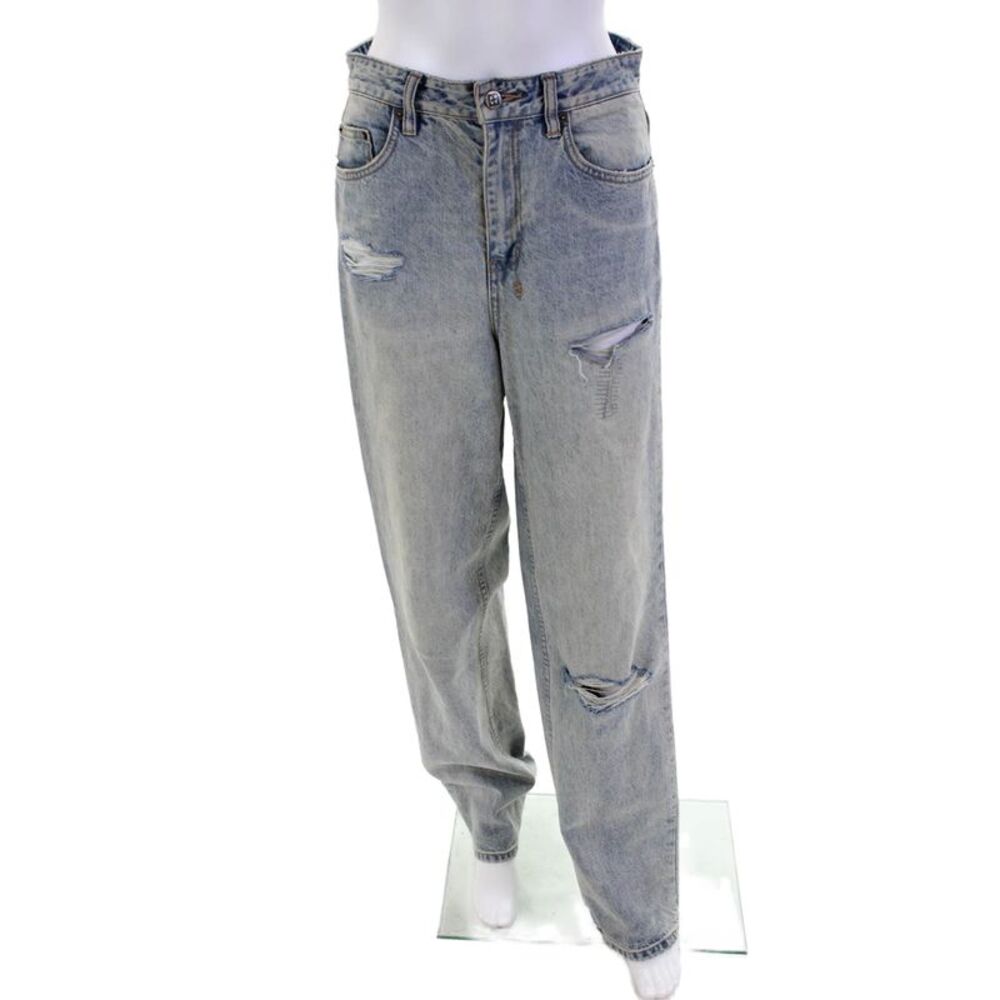 Tsubi Womens Cotton Denim Distressed High-Rise Straight Leg Jeans Blue Size 26